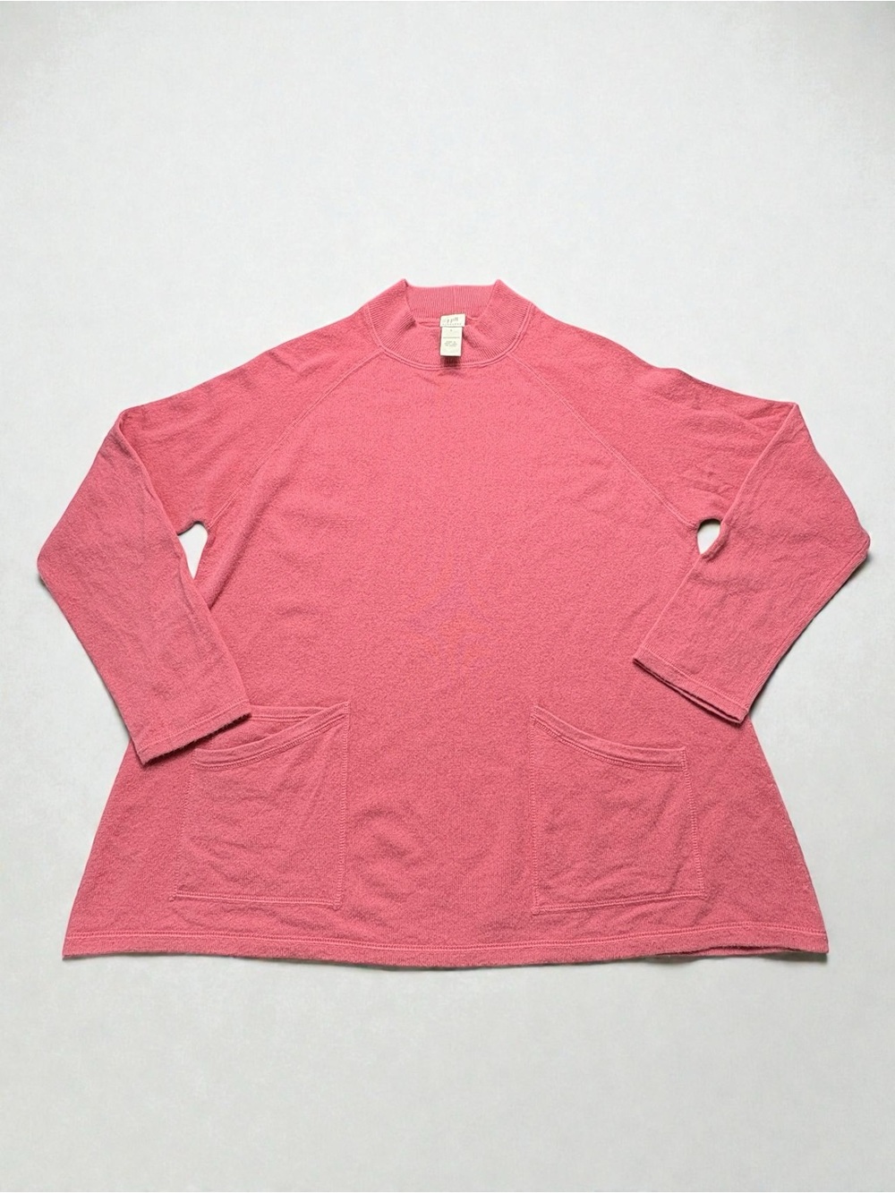 J Jill 100% Cashmere Tunic Sweater Coral Pink Mock Neck Pockets Size Large - Picture 3 of 8
